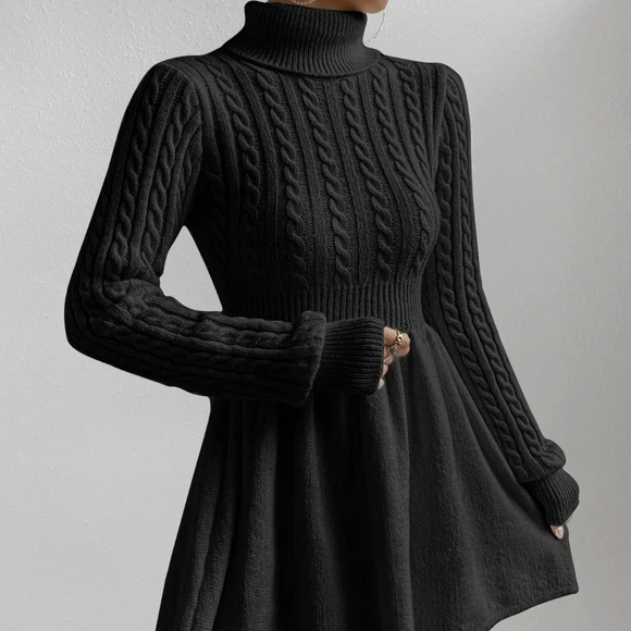 Cable Knit Turtleneck Sweater Dress - Picture 5 of 6